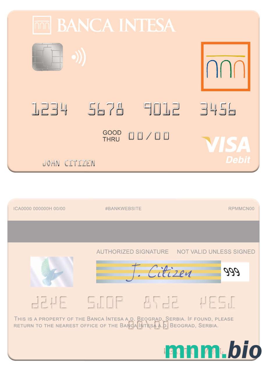 Serbia The Banca Intesa a.d. Beograd visa debet karta przykład w formacie PSD